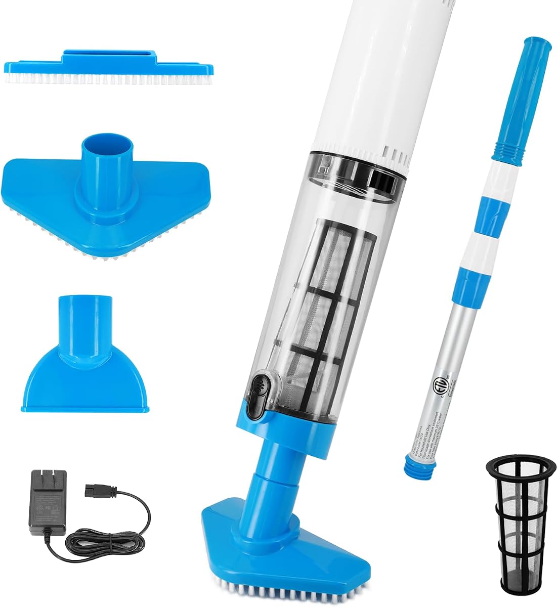 Pool Vacuum for Above Ground & Inground Pools, Cordless | Handheld Rechargeable Pool Cleaner, 90 Mins Runtime, 3 in 1 Use for Pools & Hot Tubs, Comes with telescopic pole