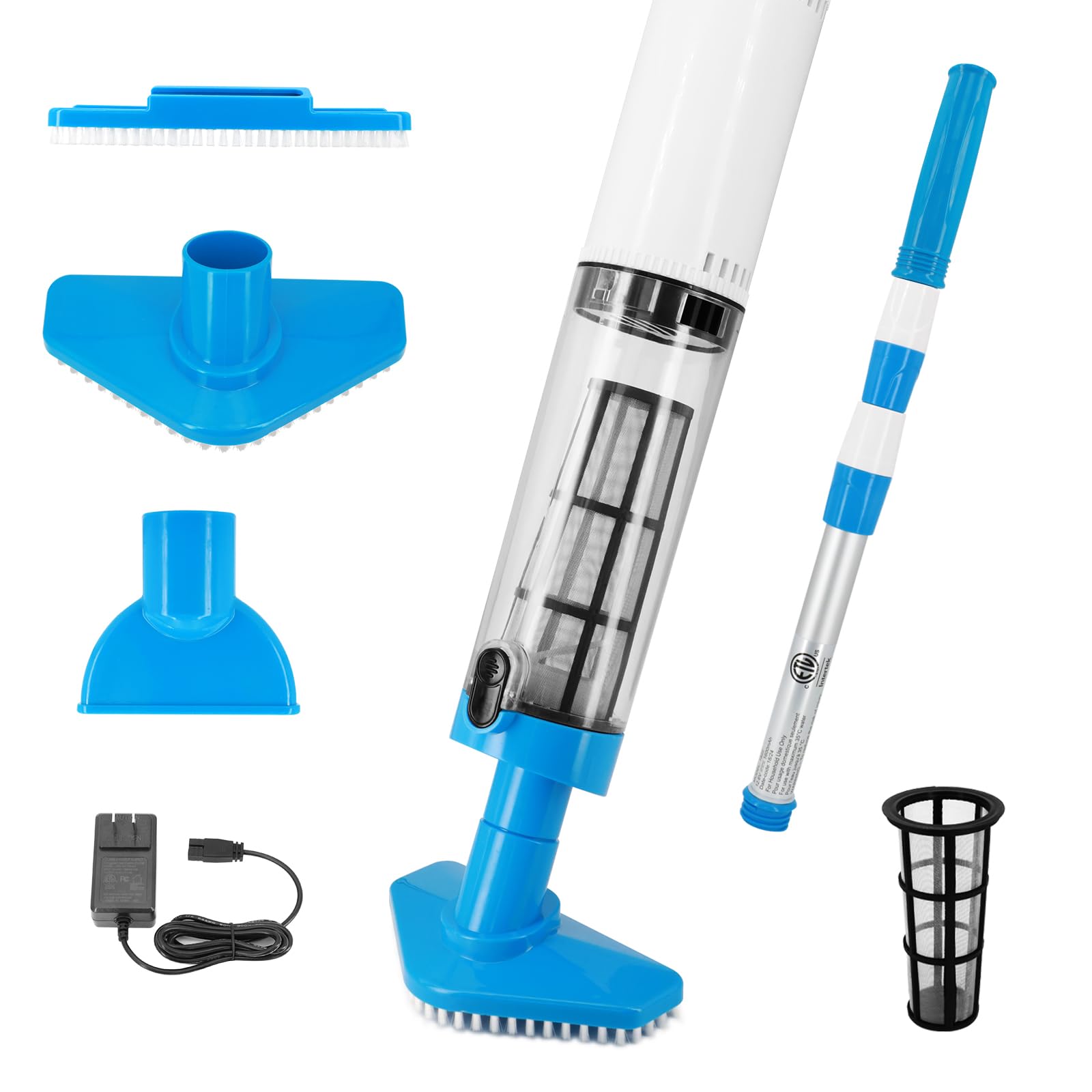 Aspirateur de piscine portatif sans fil avec manche télescopique, aspirateur de piscine rechargeable 3 en 1, nettoyeur de piscine portable pour jacuzzi, piscine hors sol et creusée