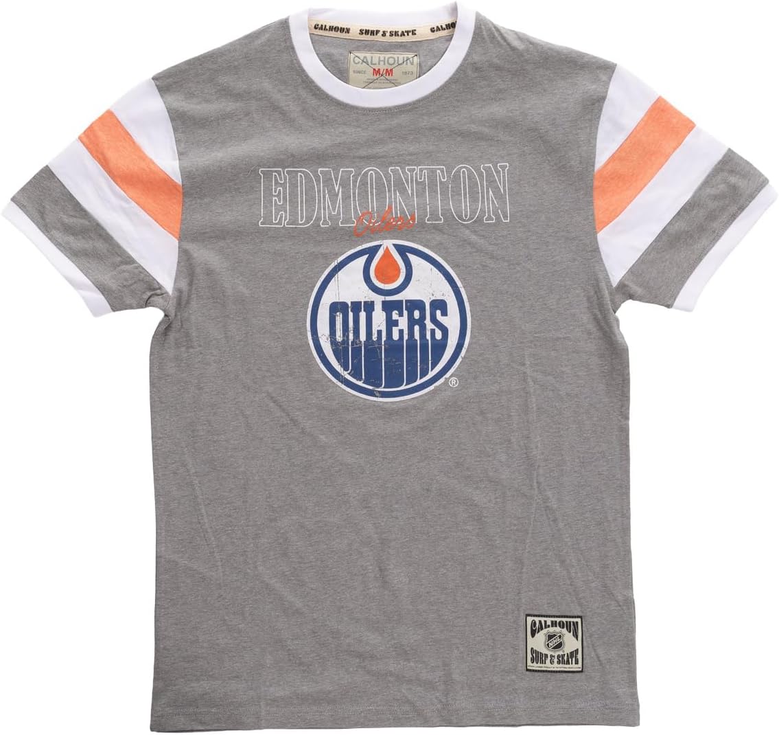 Calhoun NHL Surf & Skate Mens Word in Script Shoulder Stripe Varsity Style T-Shirt
