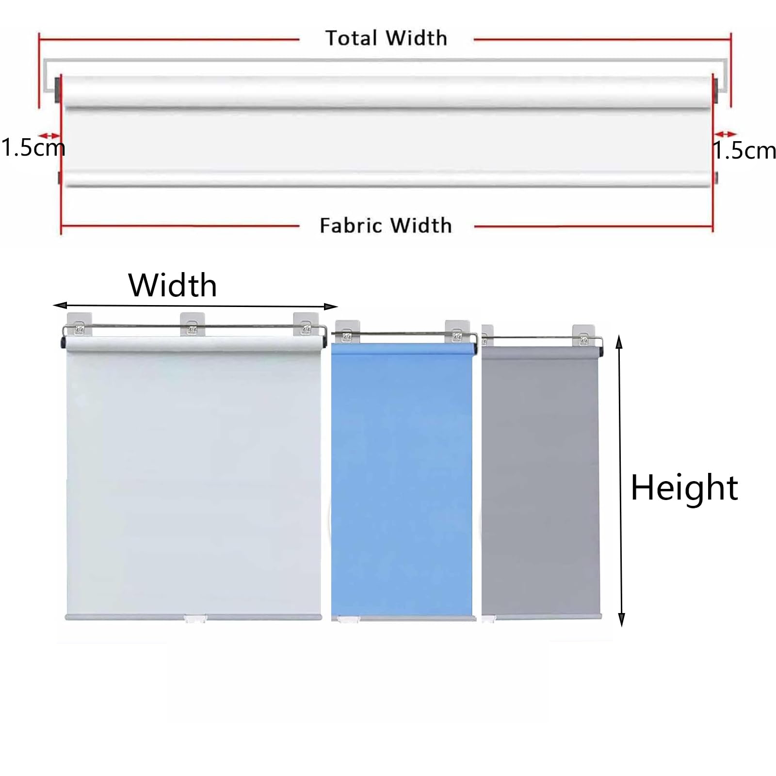 Schnurlos Verdunklungsrollo,Springrollo Fenster Rollos für innen,Tragbare Blickdicht Hitzeschutz Stoffjalousien,Ohne Bohren Sichtschutz Vorhang,Breite x Länge (85cm x 150cm,White)