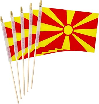5 Pack Macedonia Macedonians Small Mini Wood Hand Held Stick Flag,Suitable For Various Holiday Parties, World Cup, National Day, And National Flag Day.