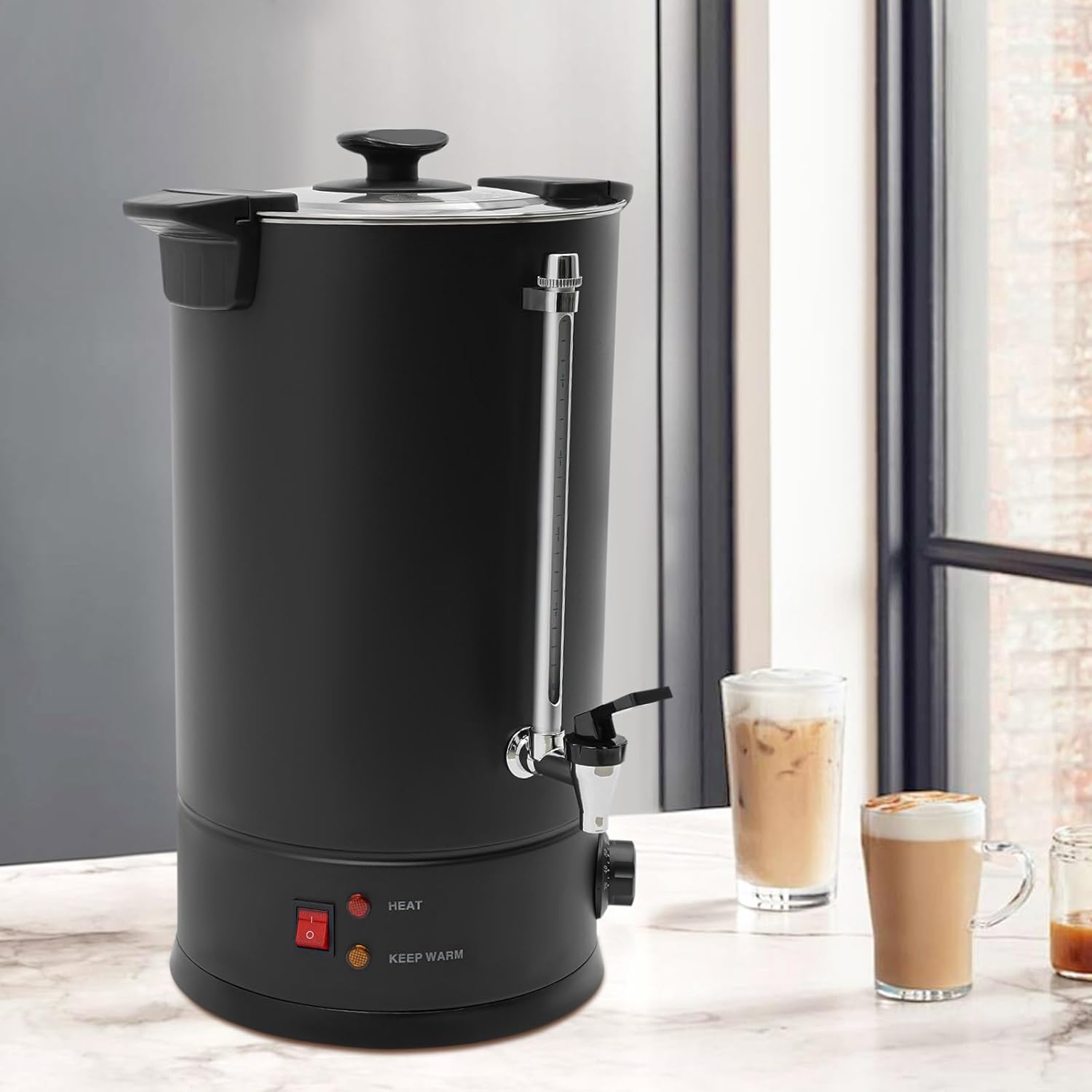 Commercial Coffee Pot with Swivel Lid, 3.7gal Hot Water Dispenser, Hot Beverage Dispenser, Stainless Steel Hot Coffee Dispenser for Party Outdoor Picnics, 86-230°F Temperature Range