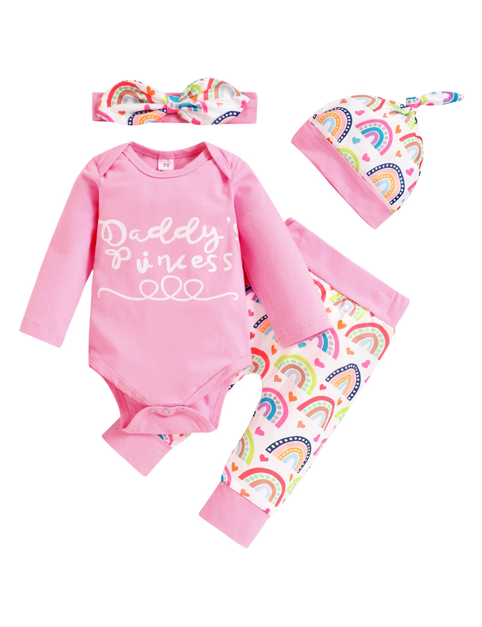 Baby Girl Clothes Set Newborn Gifts Daddy Princess Romper Top Floral Pants Hat Headband Outfits 4PCS