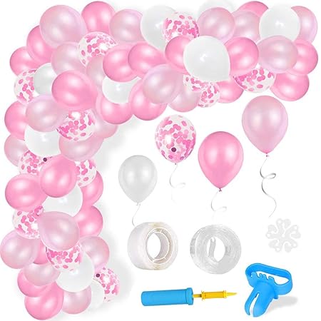 Amazon バルーン 祝い風船 バルーンアーチ 110個 紙吹雪風船付き 誕生日 パーティー 結婚記念日 おしゃれ飾り付けセット 12インチ 開店式 バースデー 卒業卒園 周年イベント プレゼント ピンク 風船 バルーン おもちゃ