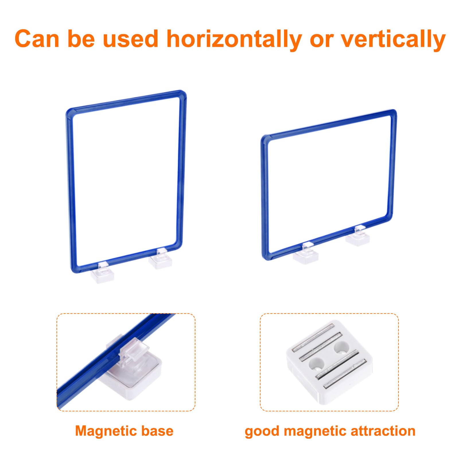 QUARKZMAN 4pz Porta Etichette Magnetiche Plastica per Scaffali Metallo Blu.