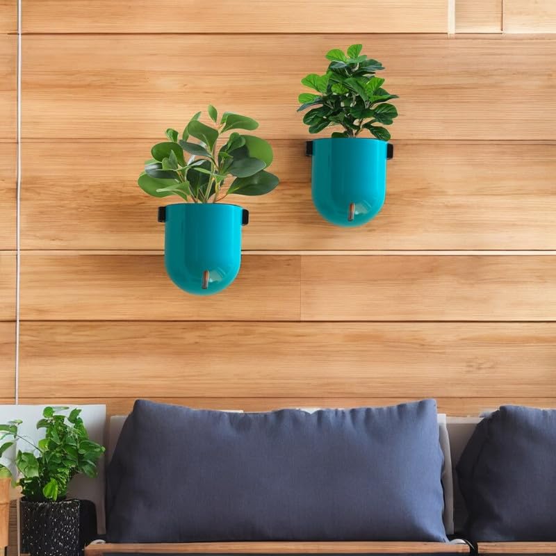 Image of Indian Discovery Self Watering Wall Hanging Planter|Hanging /Hooked Flower Pots for Home, Balcony, Vertical Garden Decor Flower Pots(2 PC, Sea Green, Sphere)|6 Inch UV-Resistant Plastic Plant Pots