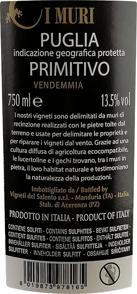Farnese Vini 6er Paket - Muri Primitivo Puglia IGP 2020 - Vigneti del Salento mit VINELLO.weinausgießer 6 x 0,75 Liter