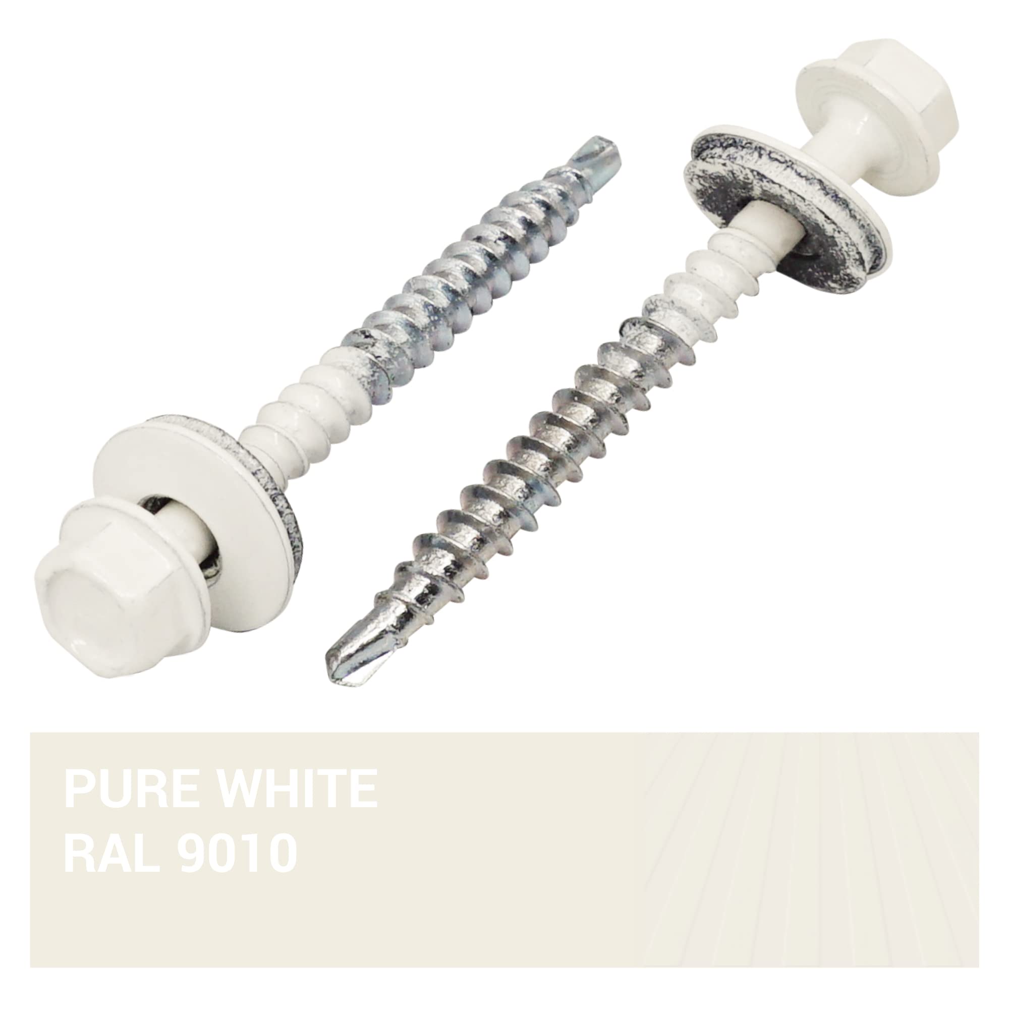 SKIR'CO (20 pcs) Painted Roofing Screws, 4.8 x 50 mm Self-Drilling Screws With EPDM Washers, Hex Head (Pure White, RAL 9010) - Image 4