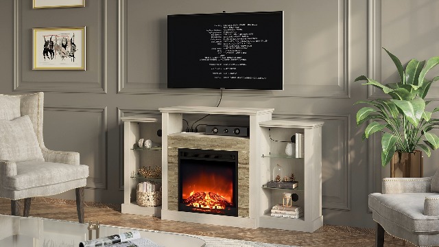 Rolanstar Fireplace TV Stand with LED Lights and Power Outlets