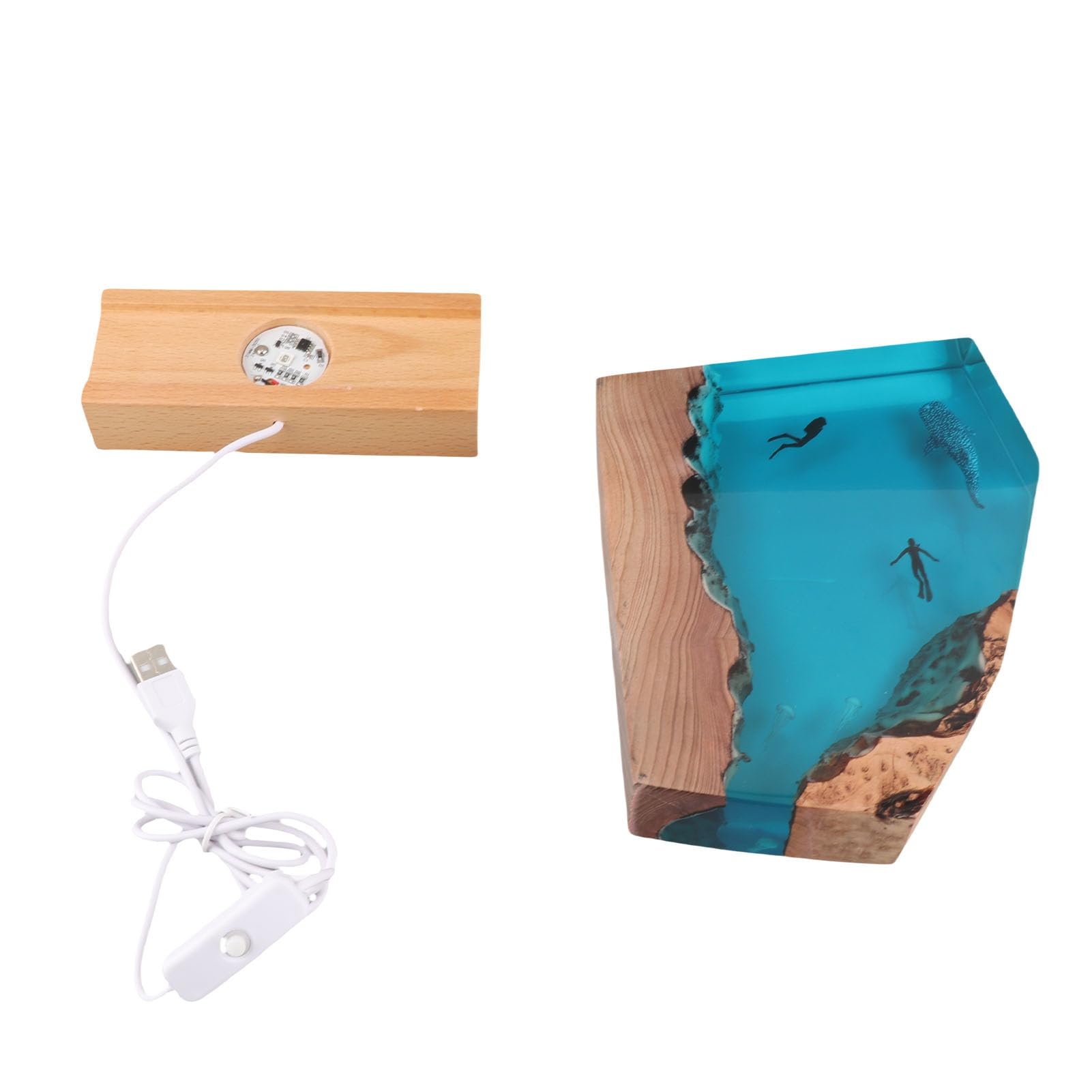 Ornamenti Artistici da Scrivania in Resina Epossidica Luce Notturna Fatta a Mano per gli Amanti Dell'oceano Lampada Decorativa da Sub con Squalo Balena da 23 Cm