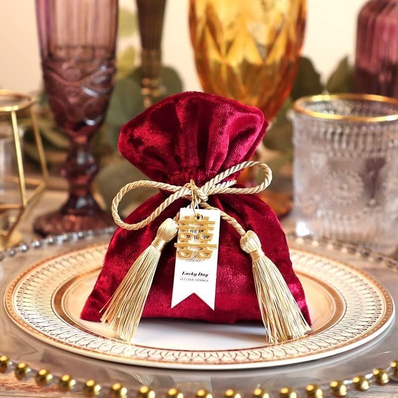 worki prezentów z liną Opakowanie 10 torebek prezentowych z aksamitu, wielokolorowych, w różnych rozmiarach, idealnych na wesele, baby shower i inne przyjęcia(M,13x16cm)