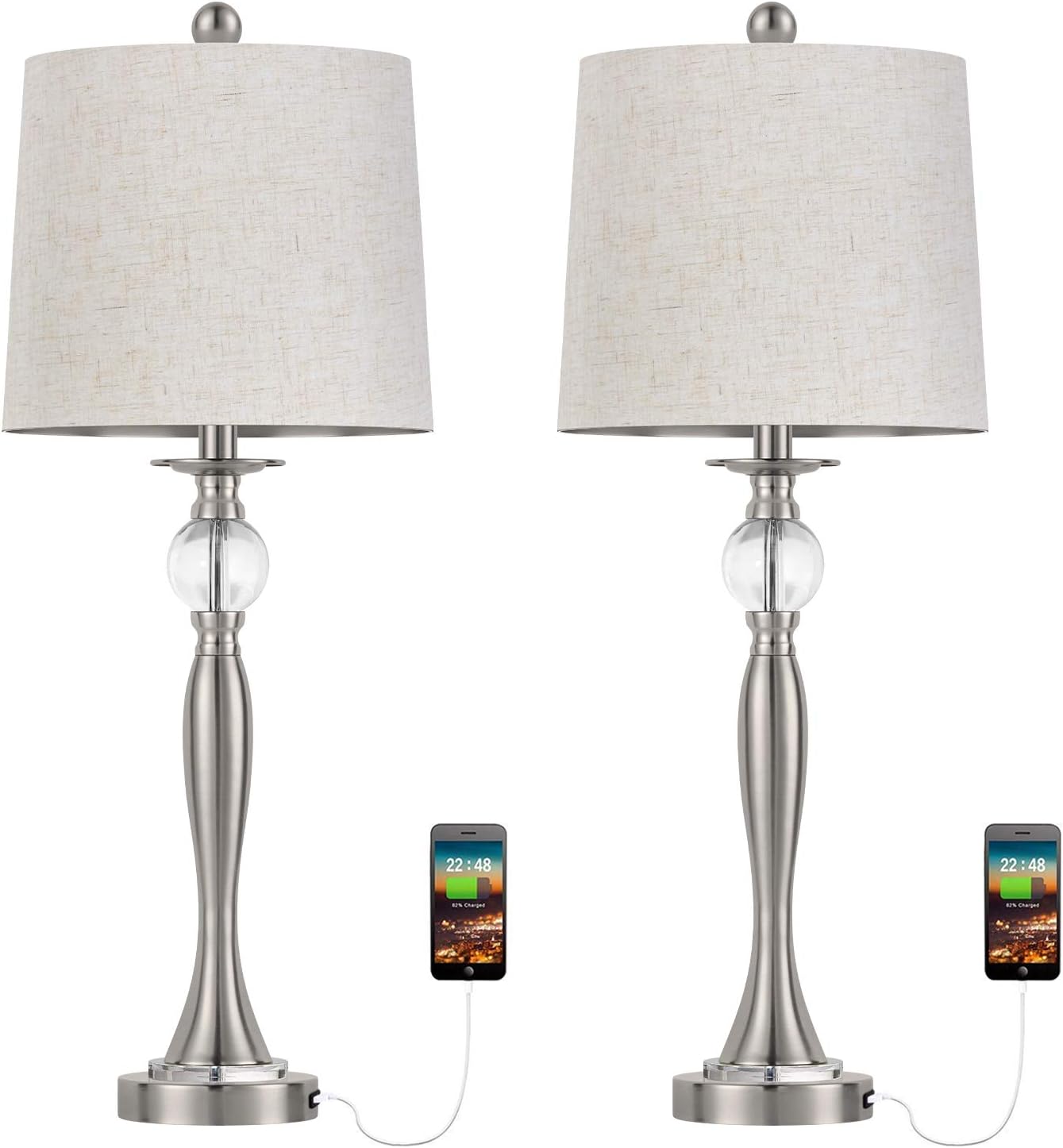 Uр Tо 40% оƒƒ BOBOMOMO USB Metal Crystal Table Lamp 28'' Set of 2 Modern Living Room Bedroom Nightstand Desk Lamp(Silver) Uр Tо 40% оƒƒ BOBOMOMO USB Metal Crystal Table Lamp 28'' Set of 2 Modern Living Room Bedroom Nightstand Desk Lamp(Silver)