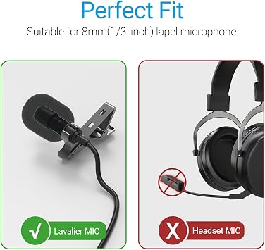 Cubilux Furry Windscreen & Foam Cover Set for Lavalier Lapel Microphone, Muff Windshield Windjammer Deadcat, Wind Muff & Dead Cat Set for Mini Clip-On Lav MIC, 5-Pack of Each