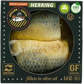 GrilledCatch Wild Caught North Atlantic Herring Fillets in Pure Olive Oil, 5.6oz - Kosher, Boneless, Gluten-Free Canned Fish