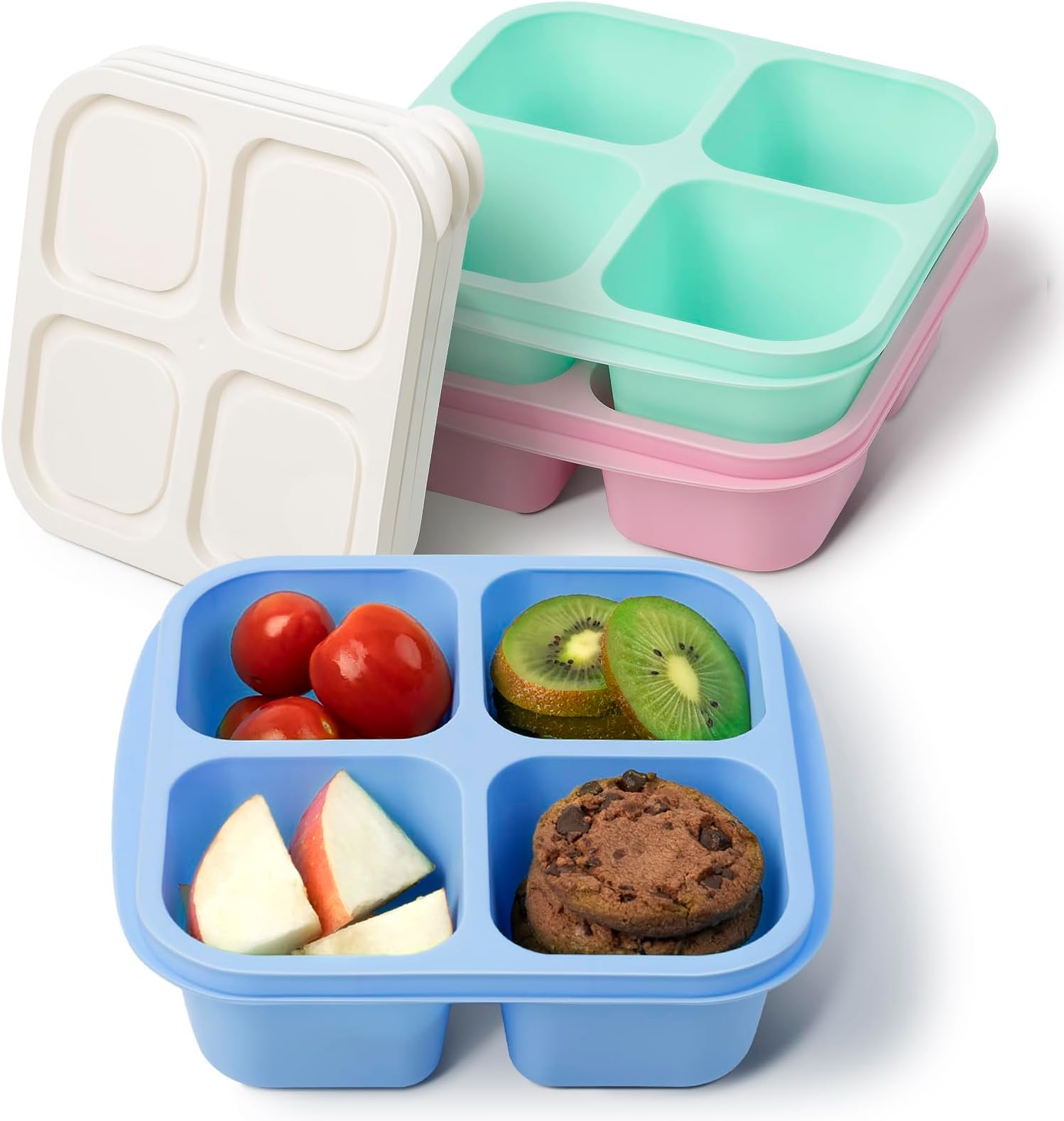 3PCS Snack Containers, Reusable 4 Divided Compartments Bento Snack Box Meal Prep Containers with Snacks, Fruits, Nuts, Cookies, Candies