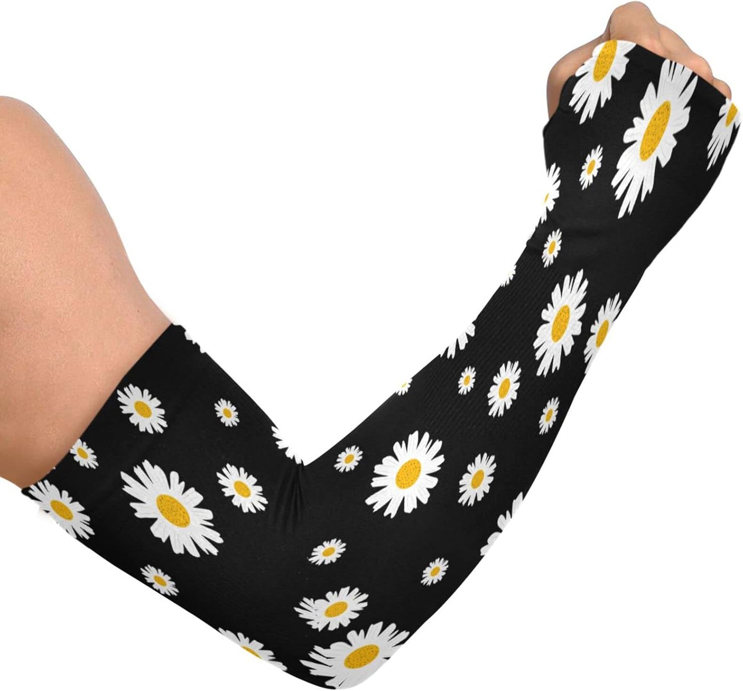 Flower Daisy Pattern Cooling Arm Sleeves for Men Women UV Sun Protection Work Sports