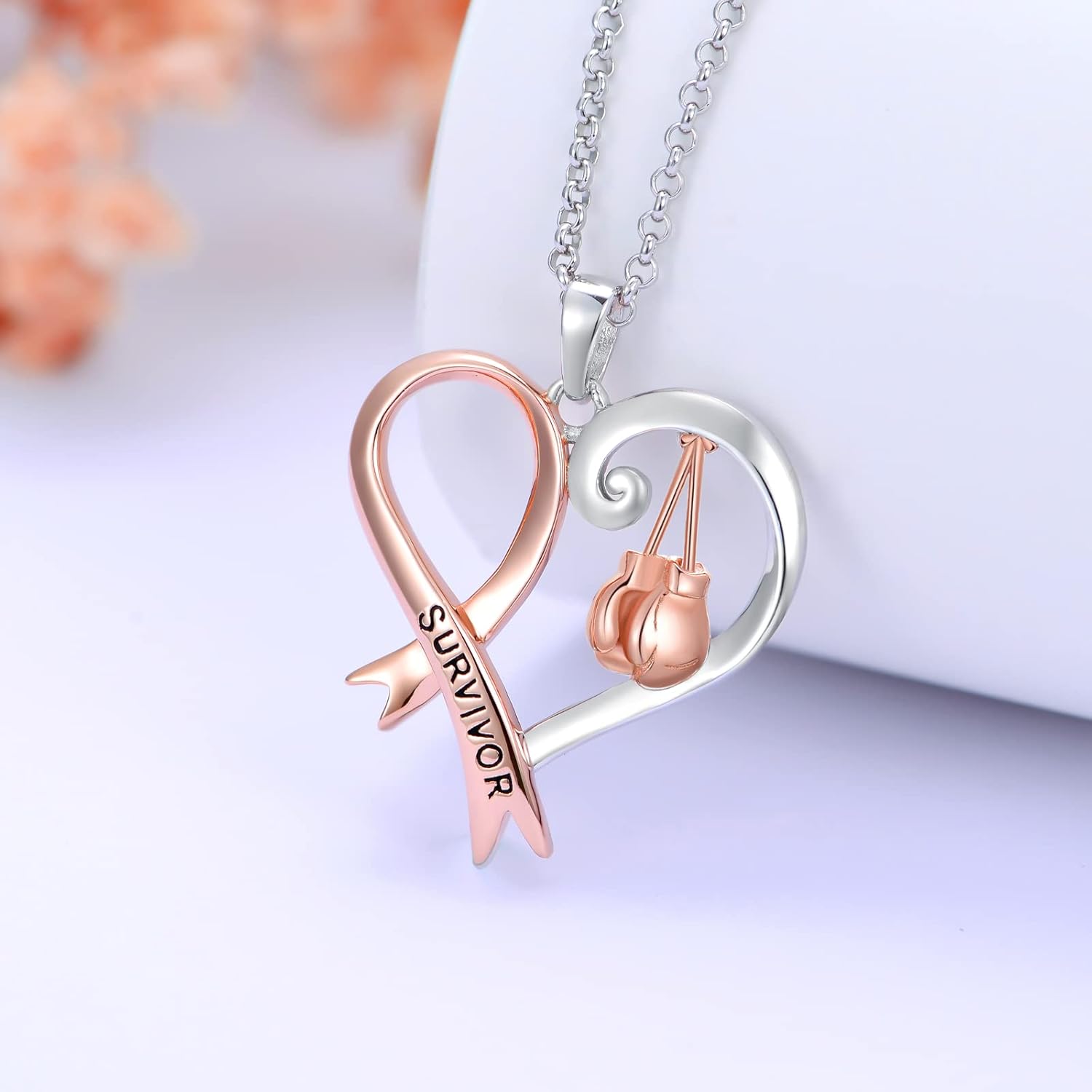 Dorunmo Breast Cancer Necklace 925 Sterling Silver Cancer Awareness Necklace Pink Ribbon Pendant Inspirational Jewelry Gifts for Women Friend - Image 4