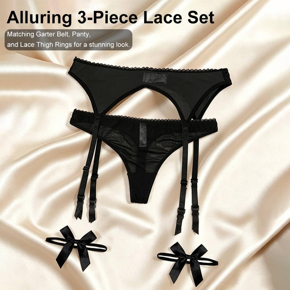 Lace Garter Belt Thong Set for Women Sexy Mesh thong and Leg Ring