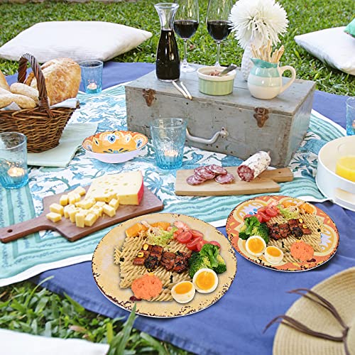 12 Piece Melamine Dinnerware Sets Service For 4 - Includes 4 Dinner Plates 4 Salad Plates And 4 Bowls Made Of A5 Melamine Use At Home & Outdoor Dining, Picnic, Camping And Rvs - Mayan Style Yellow #TOP2