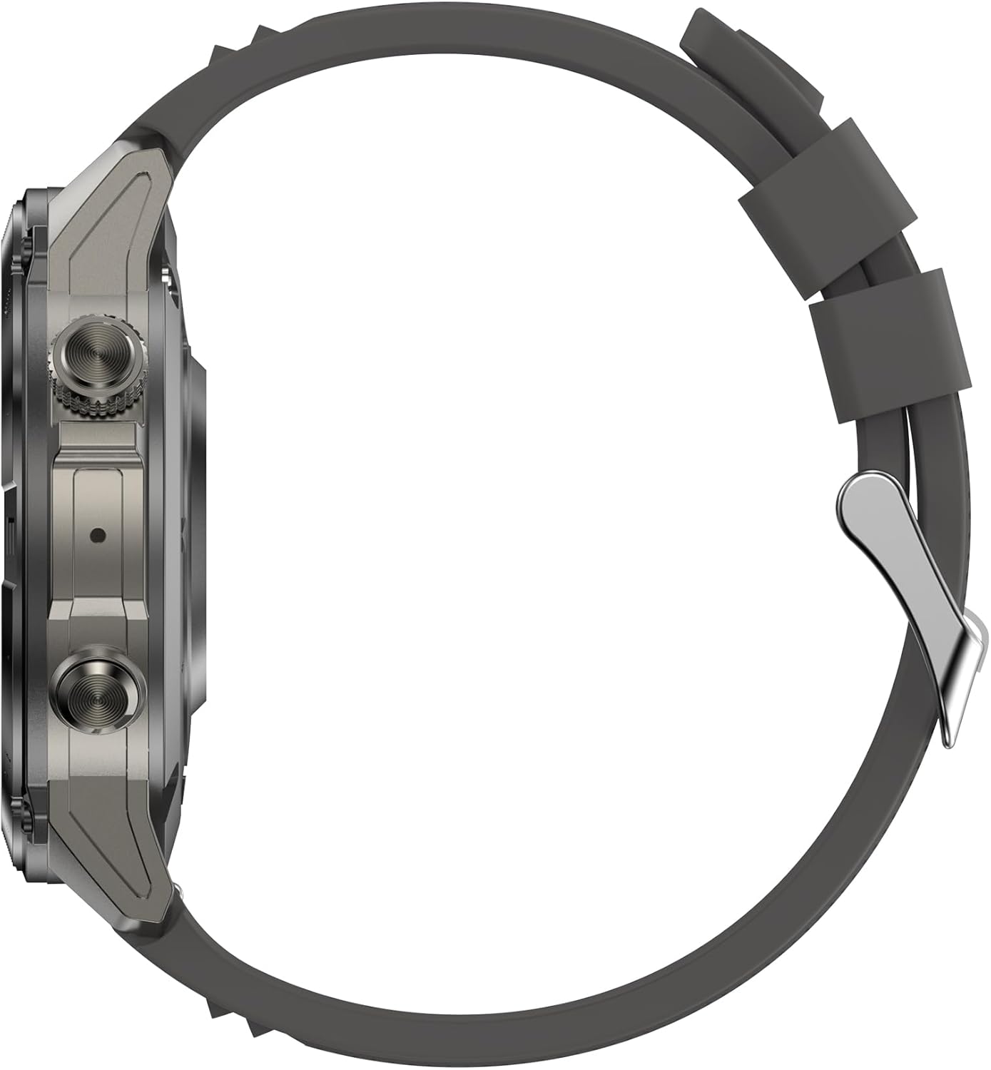 Lado view of the VALDUS VG40 Pro Smartwatch, highlighting the physical buttons and robust casing.