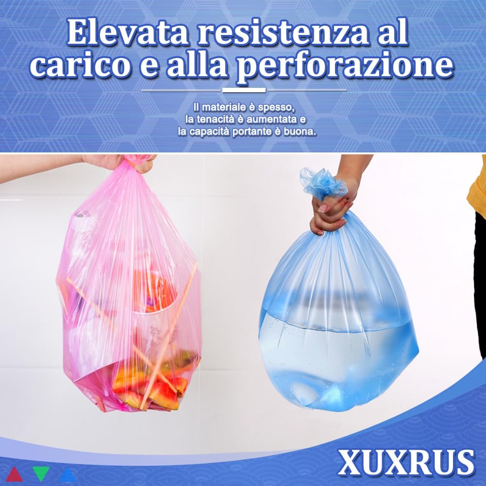 XUXRUS 200 Pezzi Sacchetti Spazzatura Piccoli, Sacchi Immondizia 5 Litri 38x43cm, Anti-Perdite, Senza Odore, Ultraresistenti per Cucina, Soggiorno, Ufficio (Colorato)