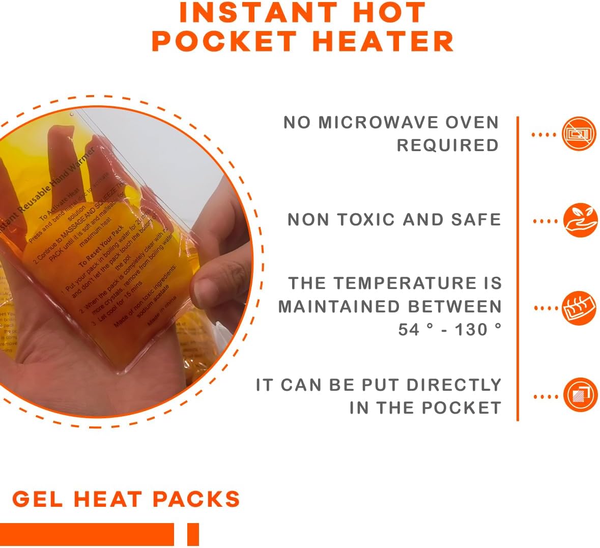 Reusable Snap Heat Pack Hand Warmer - Click Boil Heat Pocket Pouch Gel for Camping, Outdoor, Indoor Working