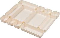 Vista 1 de Backerysupply Set Of 12 Beige Color Plastic Desk Drawer Organizers For Makeup Bathroom Office Kitchen Vanity Drawer Storage Box Container