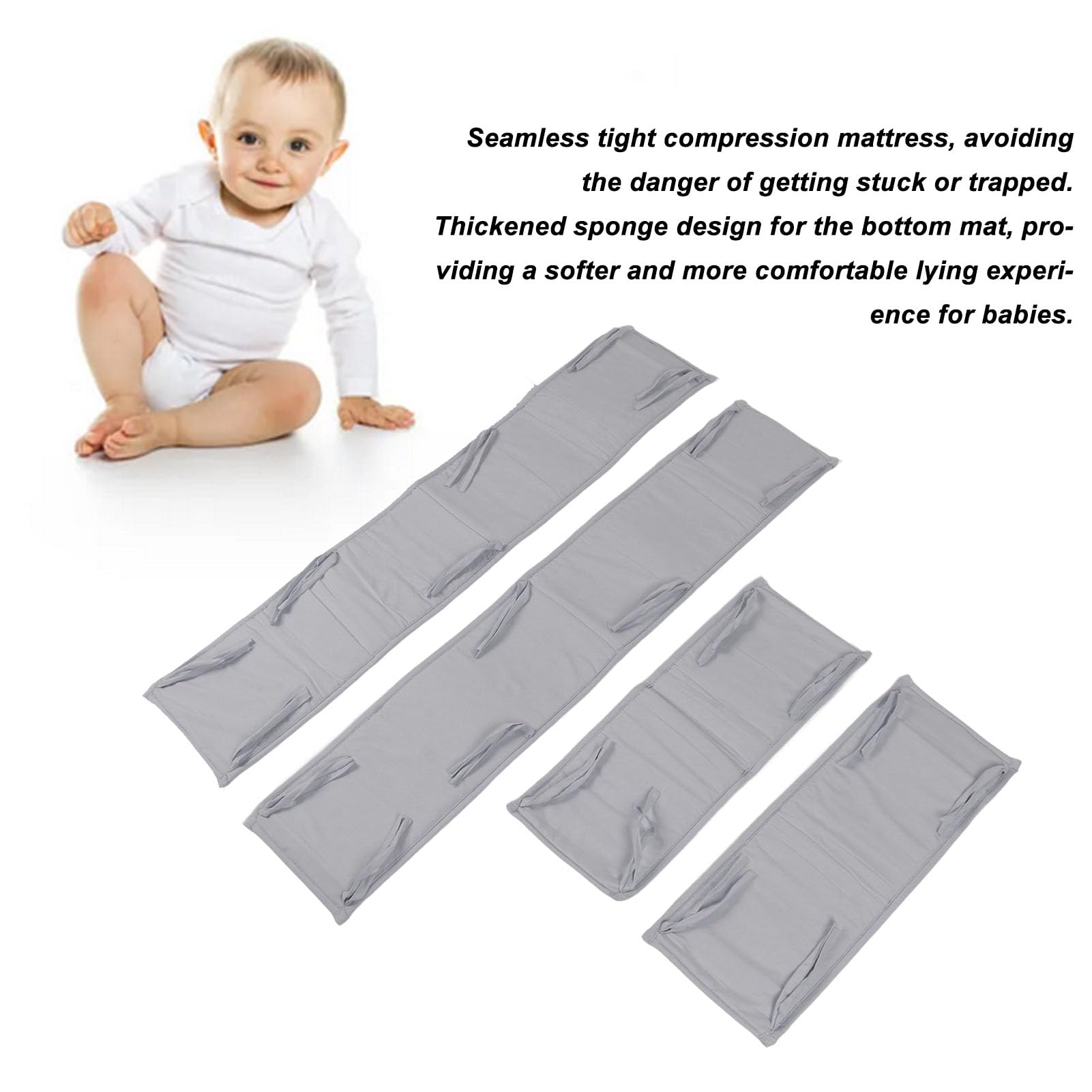Protectores de barandilla de cama de seguridad para bebés Barandilla de cama de cuna suave y transpirable para niños pequeños (Gris)