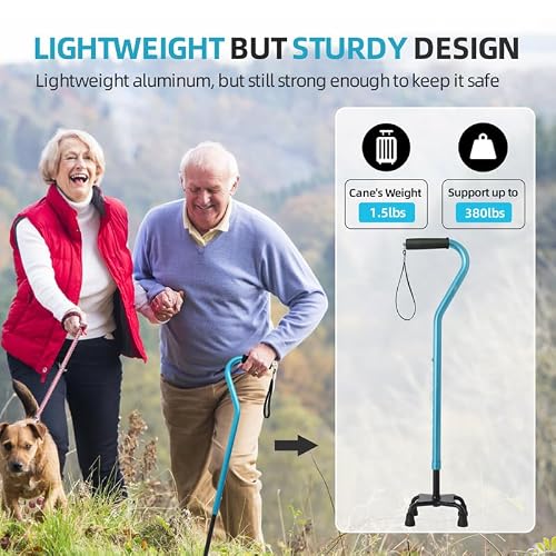 BeneCane Quad Cane Adjustable Walking Cane with Offset Soft Cushioned Handle for Men & Women Lightweight Comfortable with 4-Pronged feet for Extra Stability(Blue)