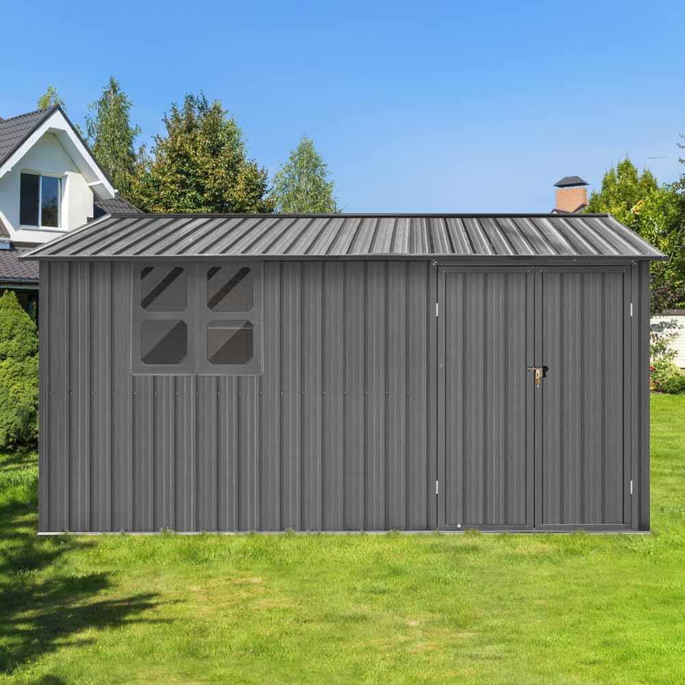 Metal Garden Shed with Window and Interior Shelves for Outdoor Storage