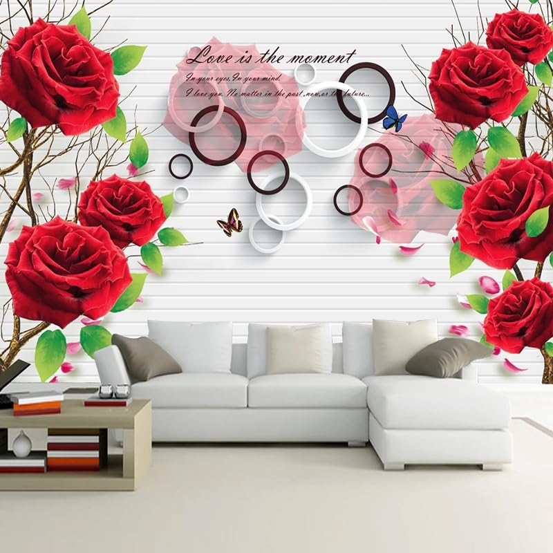 Mural fotográfico 3D estilo europeo con rosas y relieve tridimensional