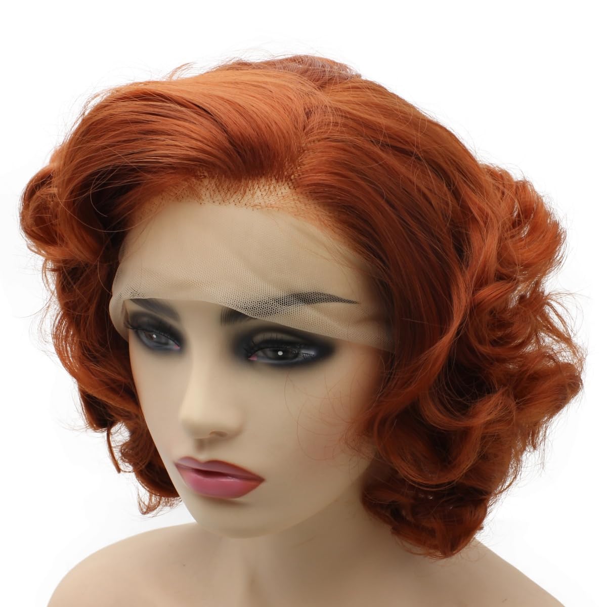 Peakia Short Wavy Burgundy Red Half Hand Tied Lace Frontal Wigs Synthetic