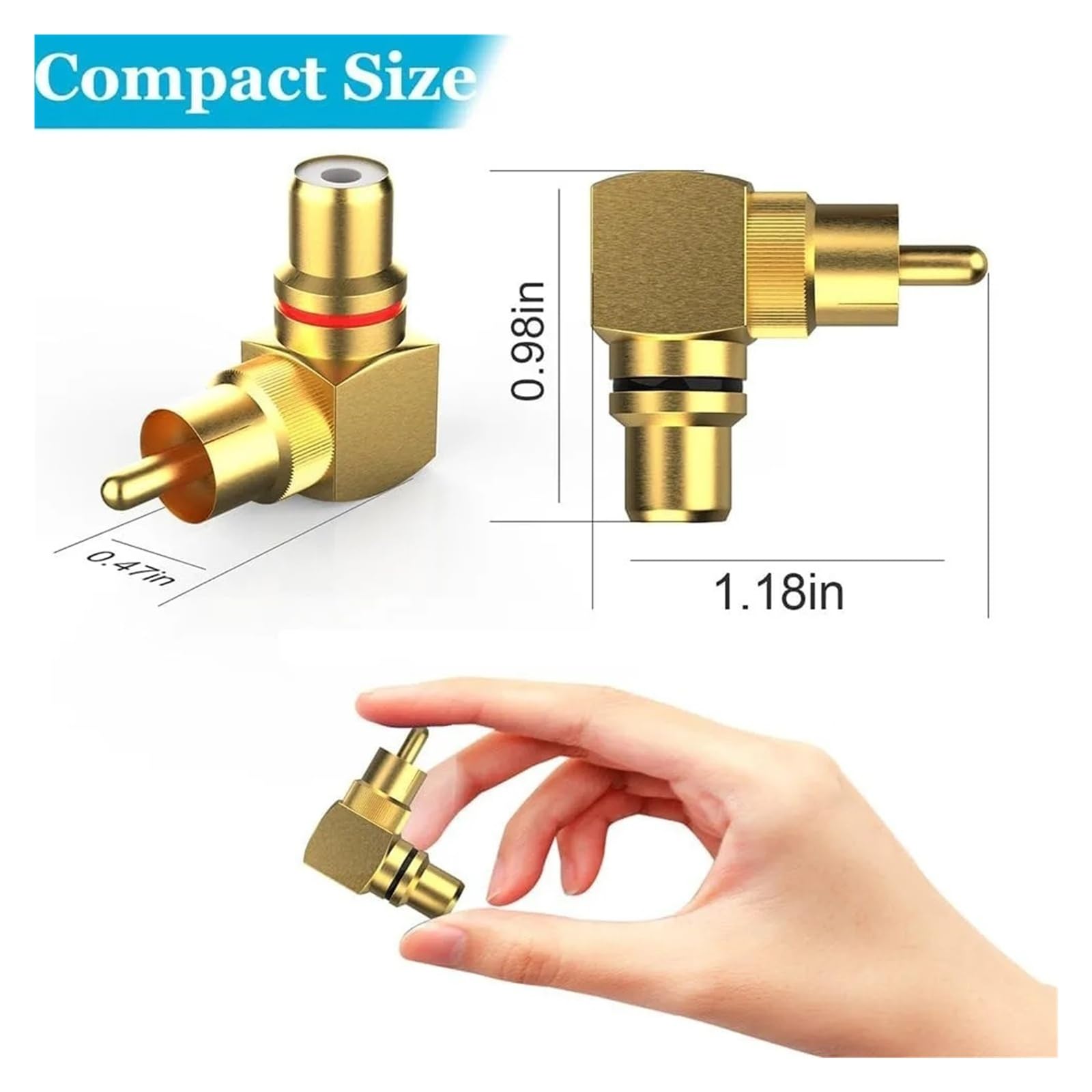Yvxotrxnk 2 szt. pozłacany mosiądz RCA 90 stopni adapter męski na żeński, prawy kąt niskiego profilu do subwoofera, wzmacniacza TV Speaker Audio (1 szt.)