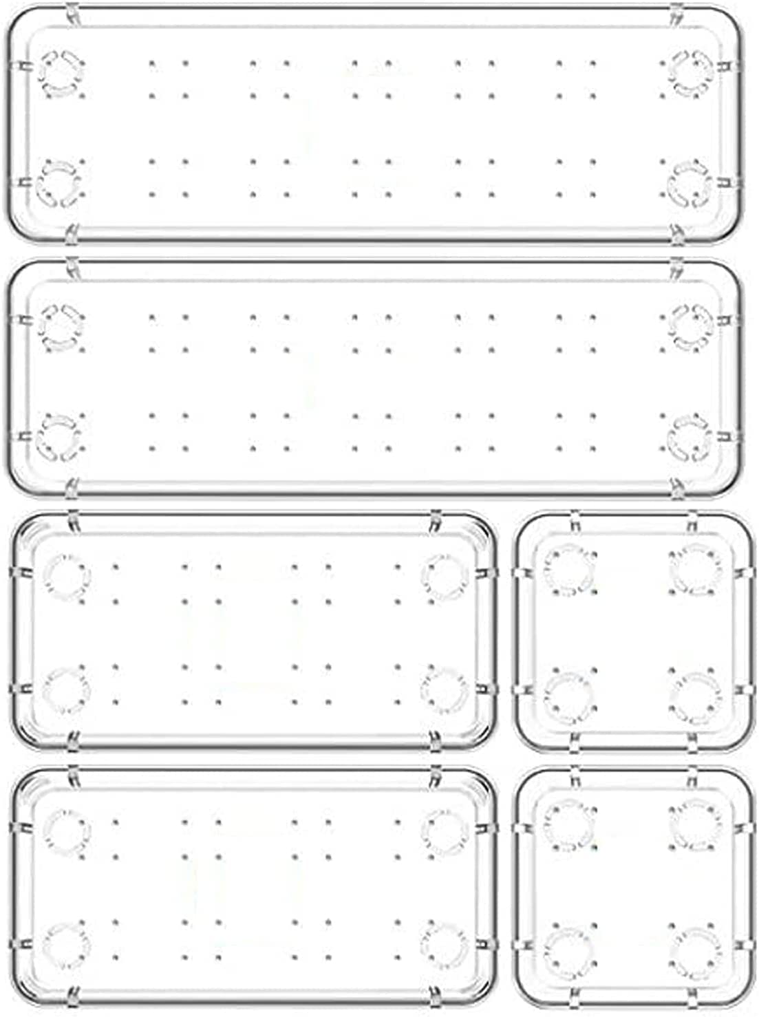 Golden bird Desk Drawer Organizer Trays Various Size Bathroom Inside Drawer Tray Dividers Plastic Vanity Organizers Storage Bins For Makeup Dresser Kitchen Office (Clear) (6 Pcs)