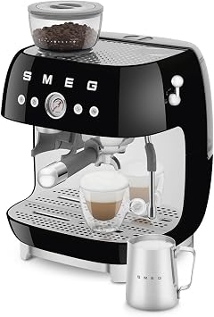 Smeg EGF03 Semi-Automatic Espresso Machine with Built-In Grinder, Dual Thermoblock, 50s Retro Style Black (120 V)