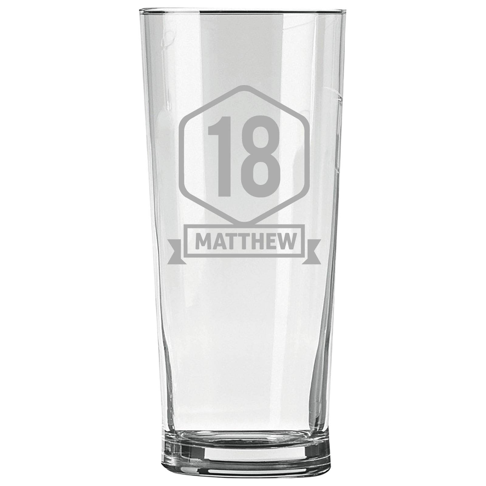 Personalised Engraved Pint Glass - 18th Birthday Gift, 18 in a Border with Personalised Name