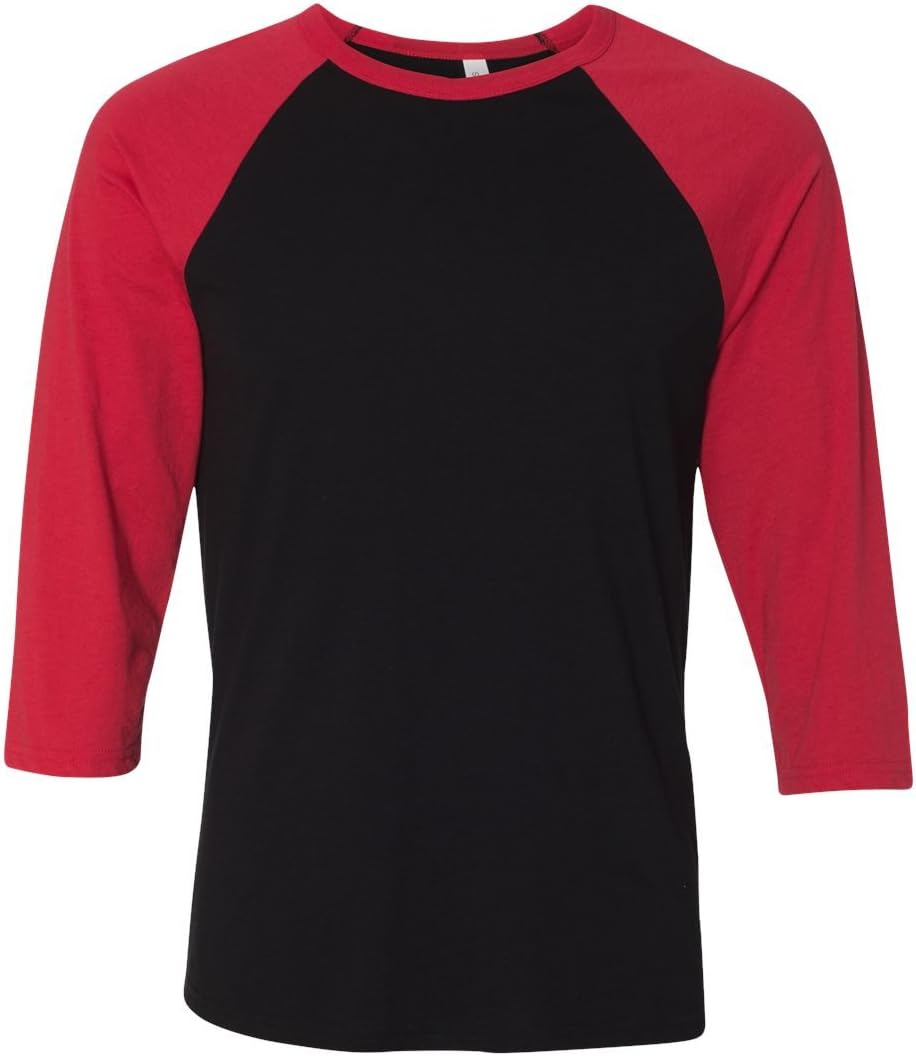 Bella + Canvas Unisex 3/4-Sleeve Baseball T-Shirt, Medium, BLACK/RED