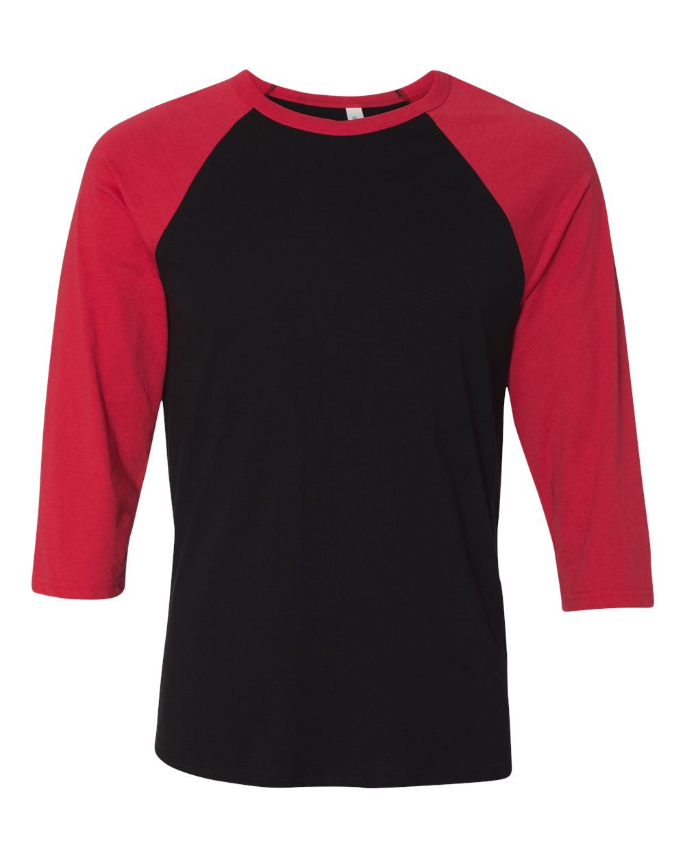 Bella + Canvas Adult 3/4 Sleeve Blended Baseball Tee (Black/Red) (Large)