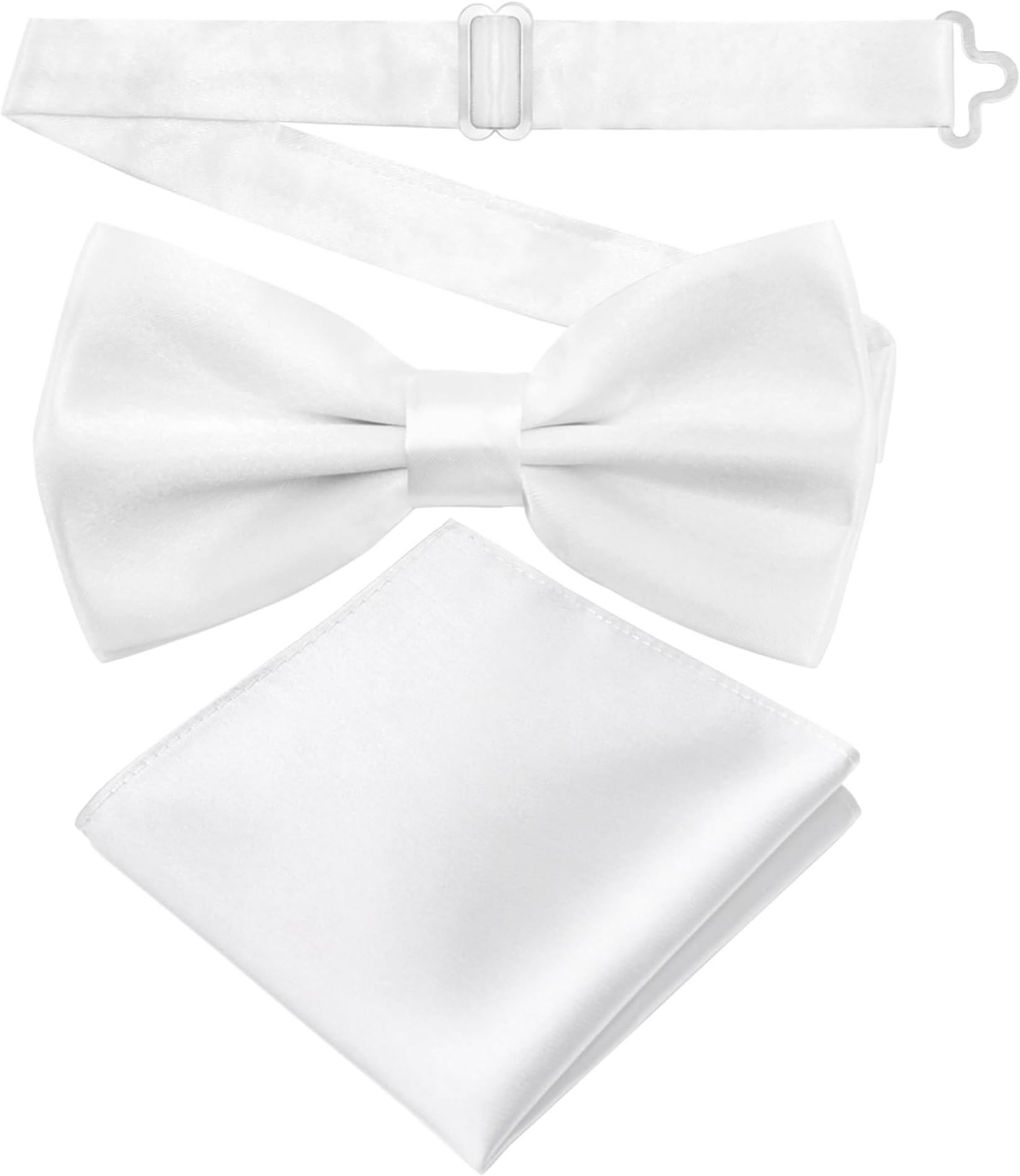 Solid Color Pre-tied Bow Tie and Pocket Square Men's Adjustable Bowtie Matching Handkerchief Set for Wedding Party