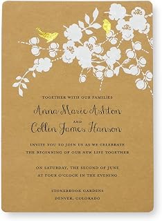 Gartner Studios Gold Foil Birds Kraft Print-At-Home Wedding Invitation Kit, 5” x 7” and 3.5” x 5” Response Cards, Set of 50
