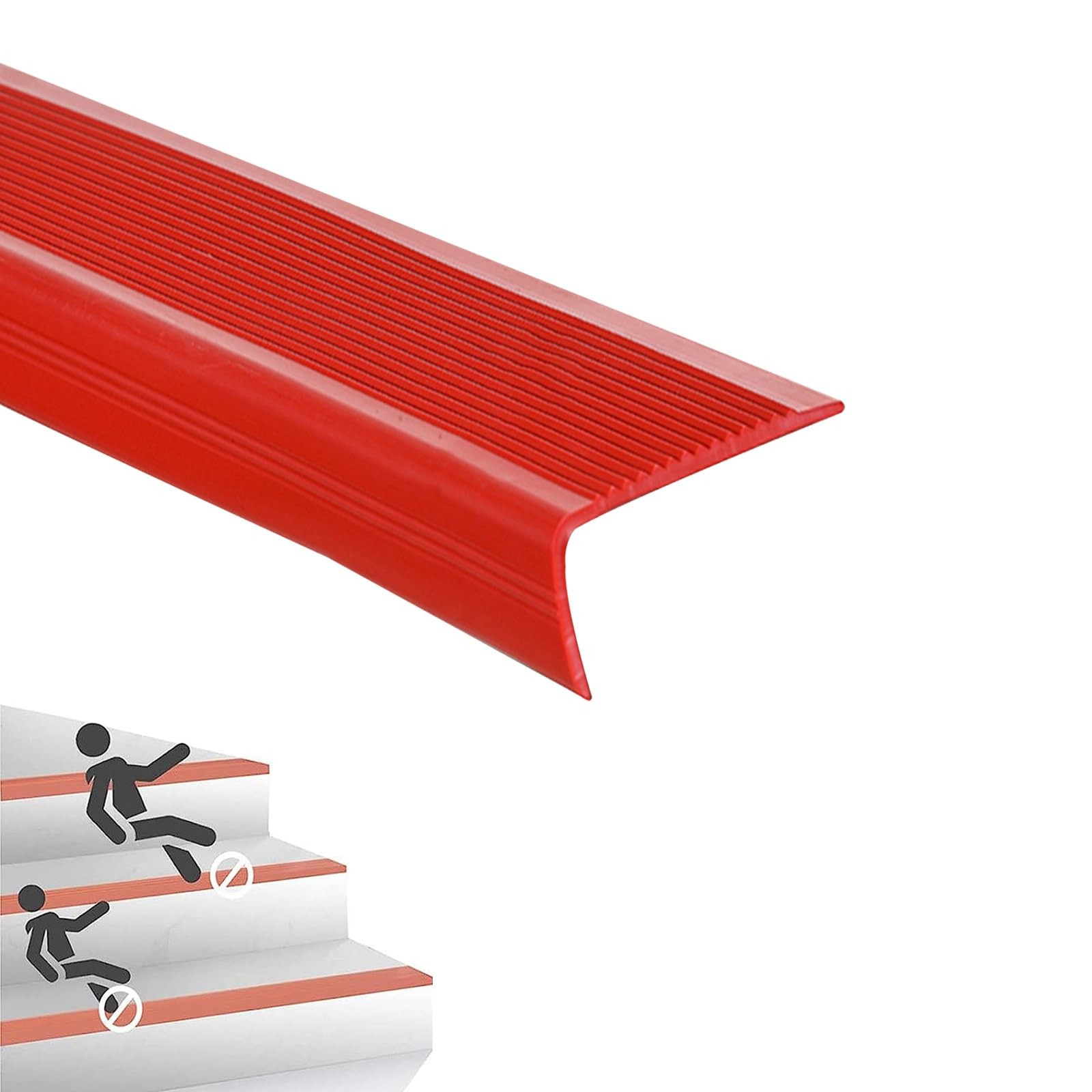 Forma De L Tiras Antideslizantes para Peldaños, Peldaños De Escalera De Goma Antideslizantes For Exteriores, Material De Pvc, Adhesivo Y Antideslizante, Apto para Hoteles, Hospitales ( Color : Red , S