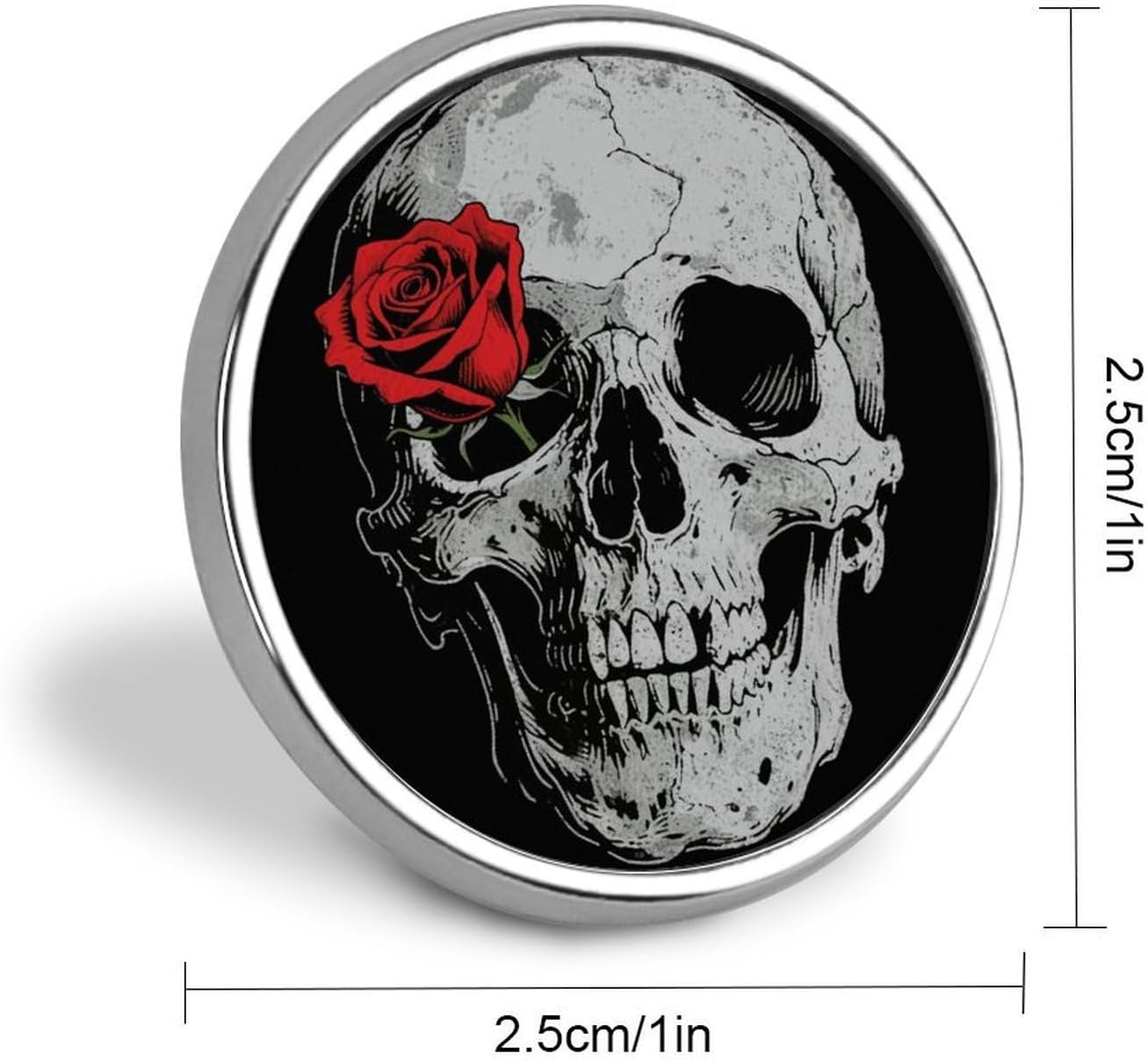 Round Metal Lapel Pin, Aluminum Alloy, Skull Flower image 2