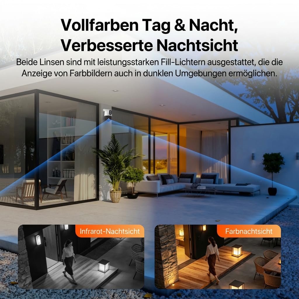 Tenda Kamera 5 MP + 5 MP do monitoringu zewnętrznego, rozpoznawanie sztucznej inteligencji, noktowizor 360°, dwukierunkowe audio, IP65 kamera WLAN Outdoor z alarmem w przypadku przekroczenia granicy