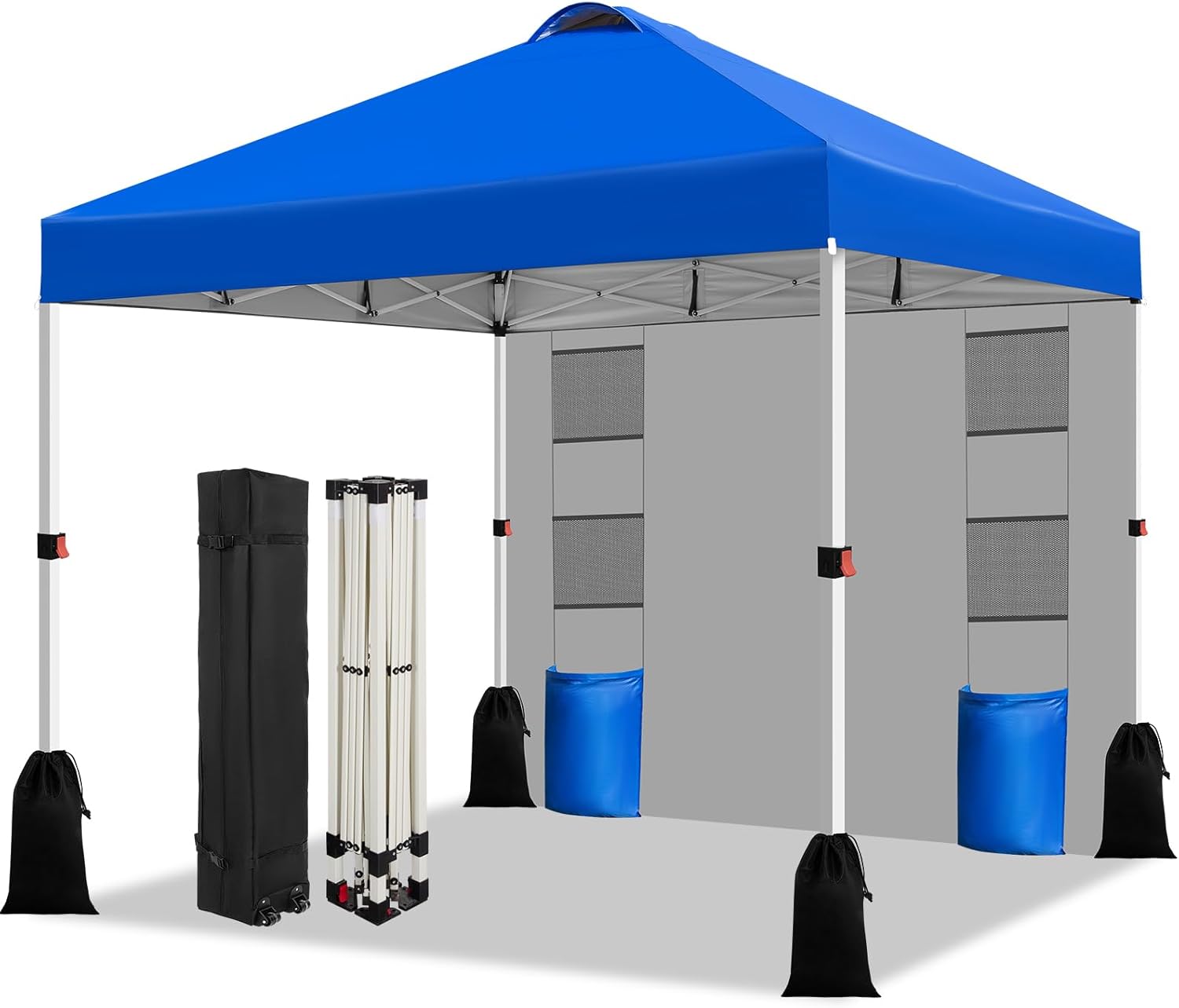 WEIZE 10x10 Pop Up Canopy Tent, 1-Button Push Setup Canopy Tent with 1 Sidewall, Adjustable Height Instant Portable Shelter,Portable Roller Bag, Easy Outdoor Sun Shade for Events,4 Weight Bags,Blue