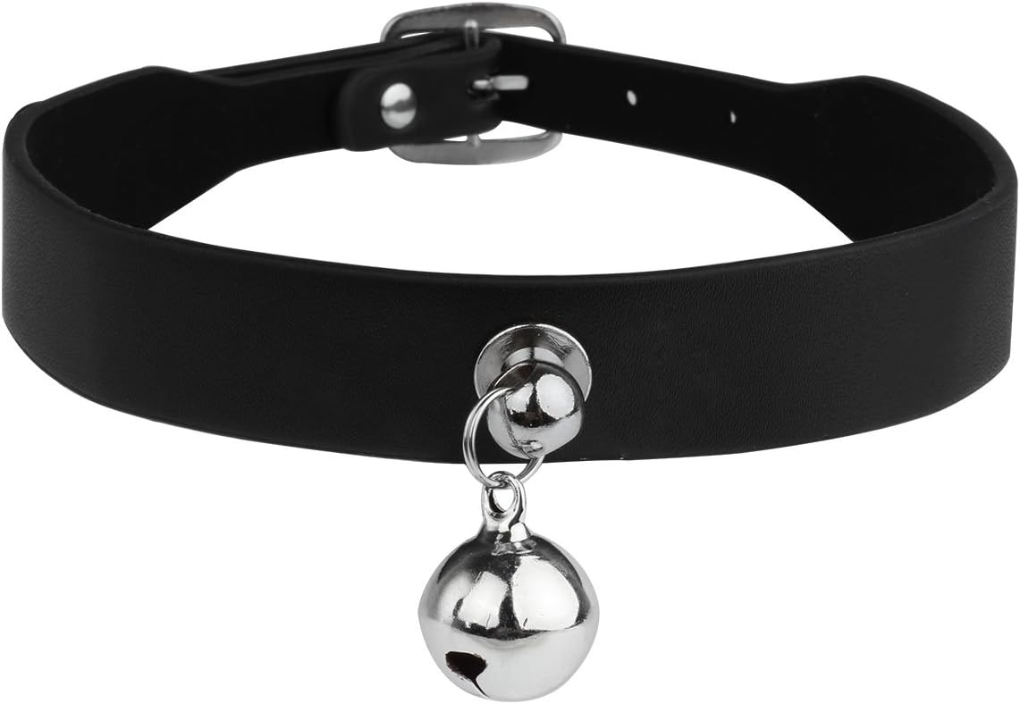 Freebily PU Leather Women Girls Heart O-ring Bell Choker Adjustable Collar Necklace Band