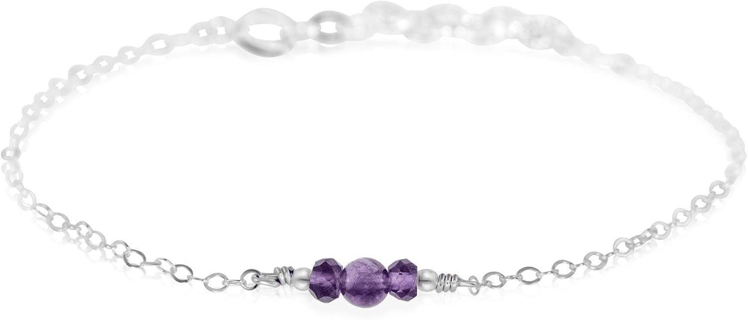 Luna Tide Amethyst Dainty Anklet in Sterling Silver
