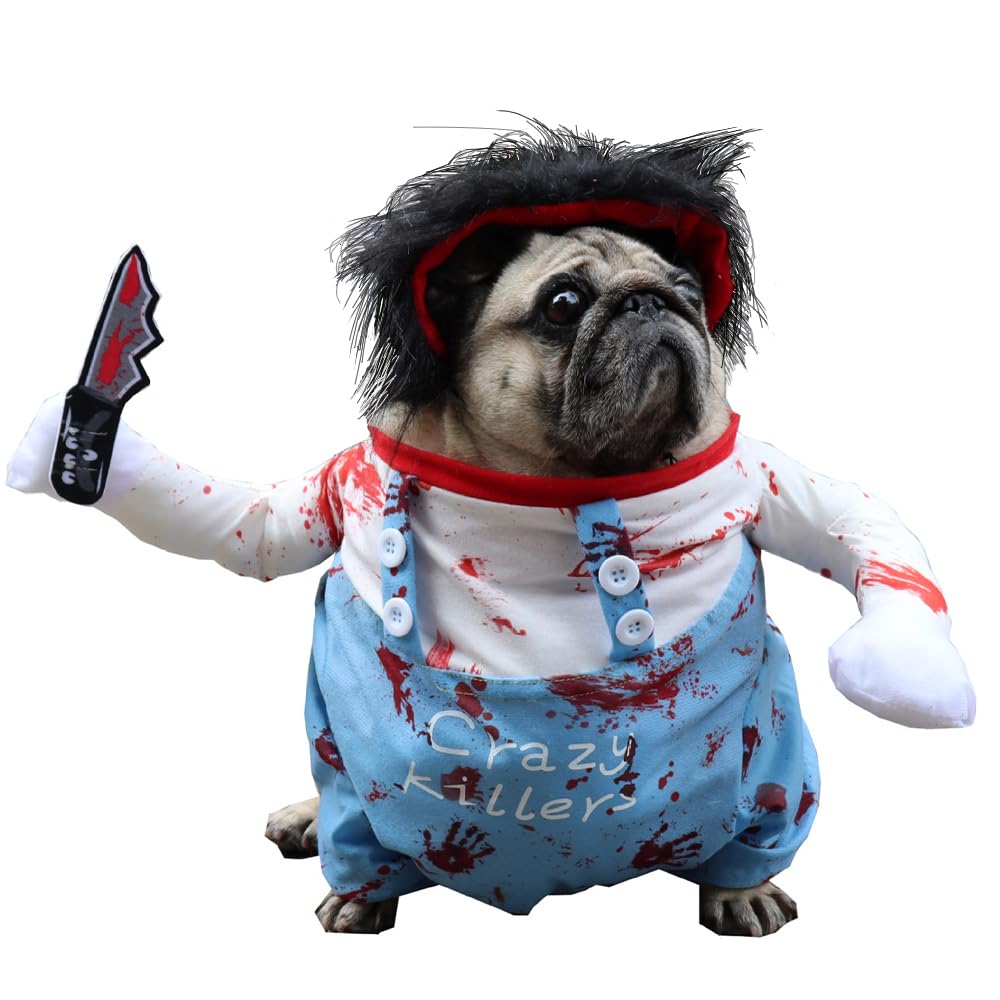 Meihejia Deadly Doll Dog & Cat Costume Halloween with Wig Super Cute Chucky Dog Costume for Small Medium Dogs & Cats (Medium)