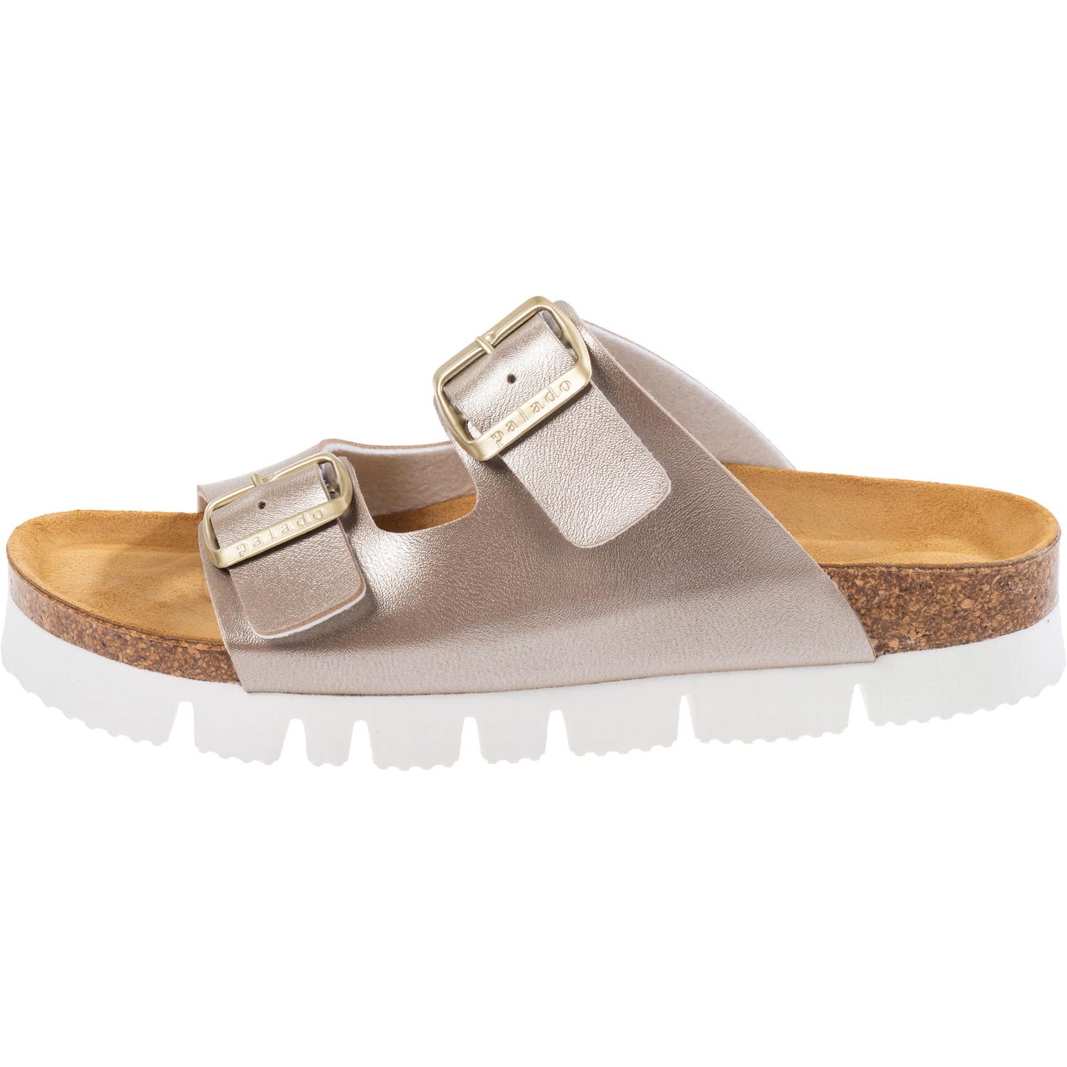 Palado Damen Pantoletten Korfu PL Lack - Sandalen Made in Spain - elegante Hausschuhe mit Kork-Fußbett - modische Sommerschuhe