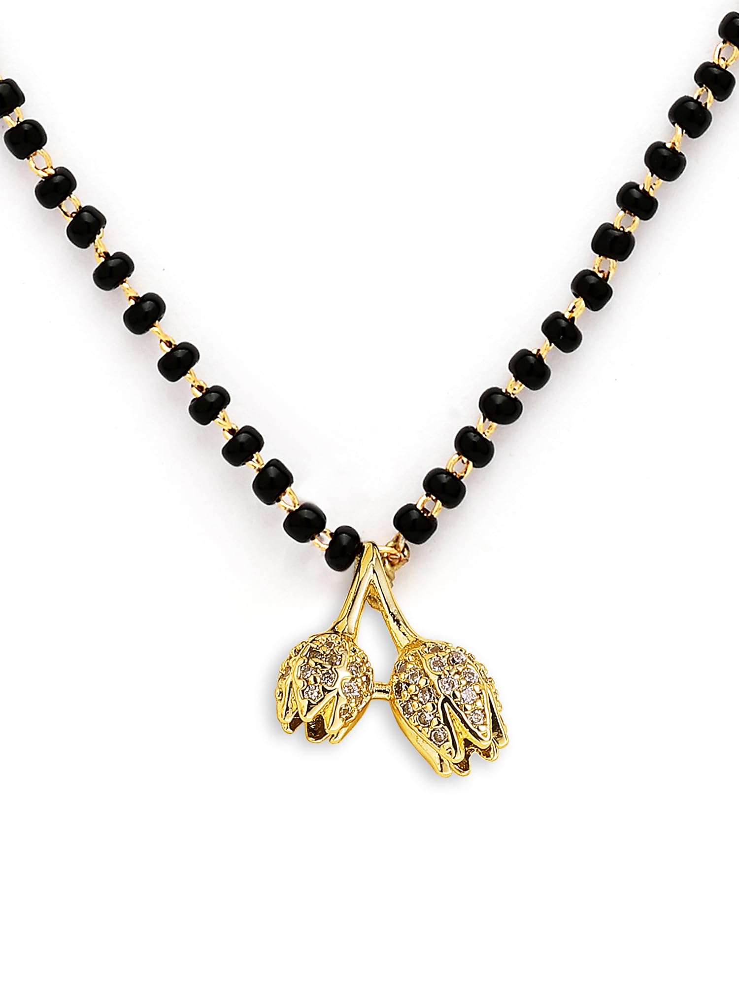 karatcart Bohey Classic Floral Charm Black Beaded Mangalsutra for Women-picture-1