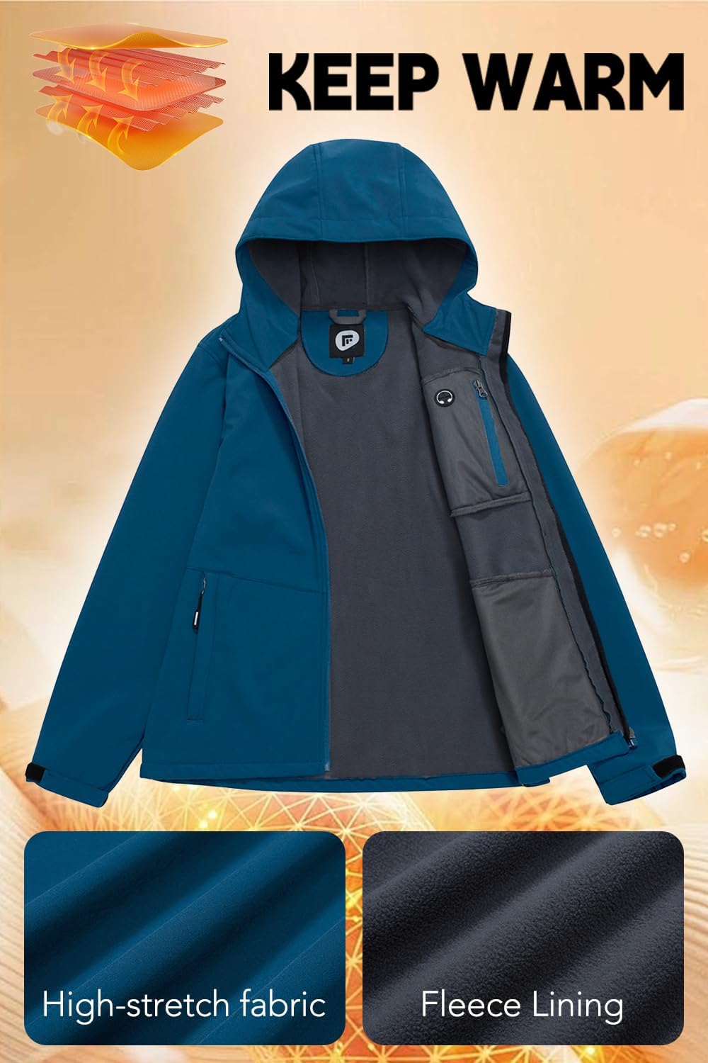 FARVALUE Womens Lightweight Softshell Jacket Hooded Waterproof Windproof Coat Fleece Lined Insulated Winbreaker Hiking - Image 4